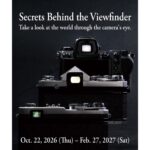 Nikon Museum exhibition poster showing three generations of camera viewfinders
