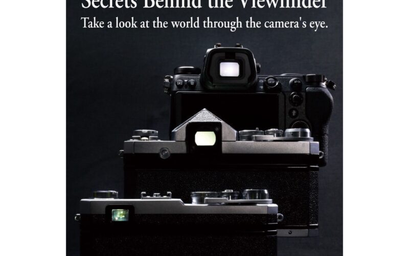 Nikon Museum exhibition poster showing three generations of camera viewfinders
