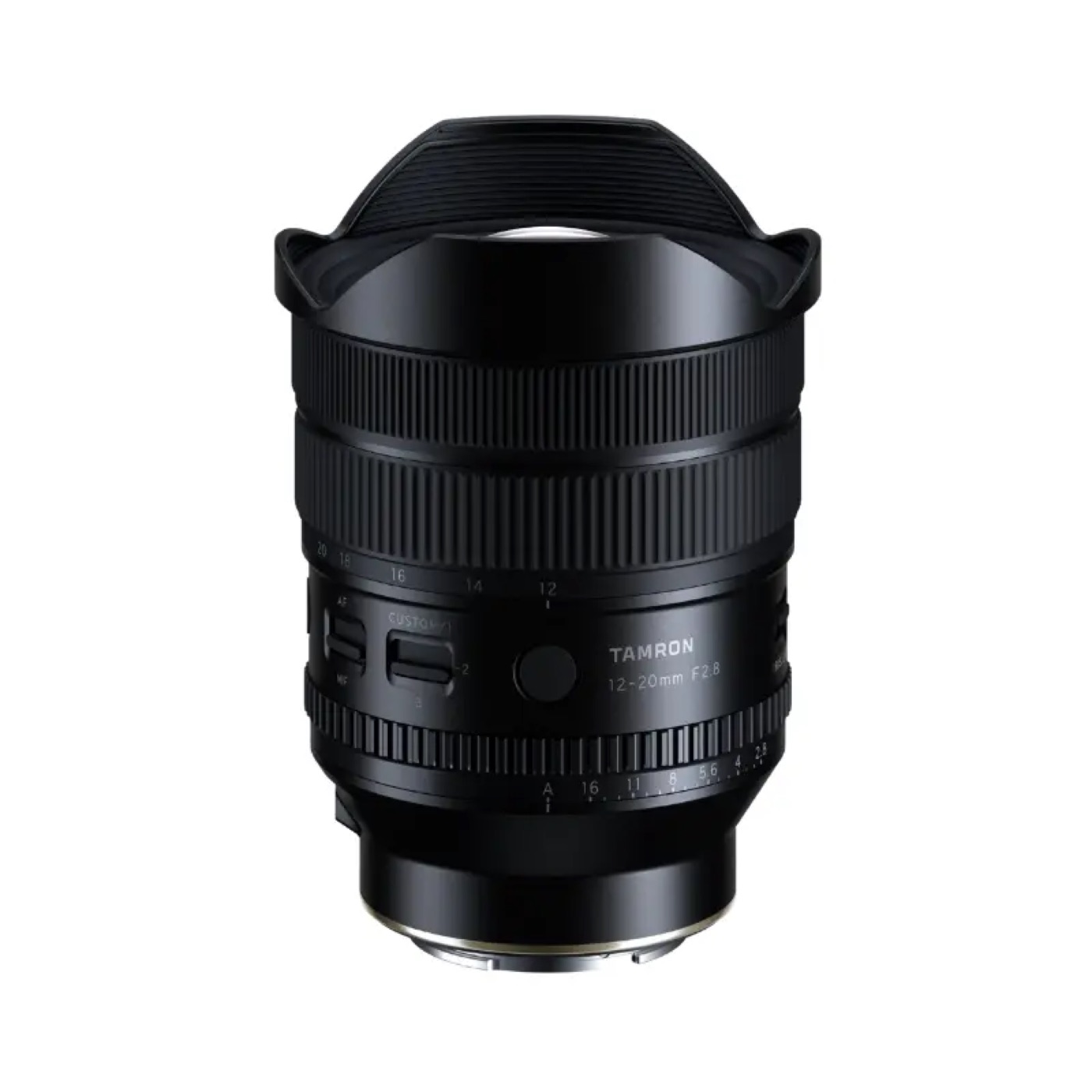 Tamron 12–20mm F2.8 ultra-wide zoom lens with integrated hood